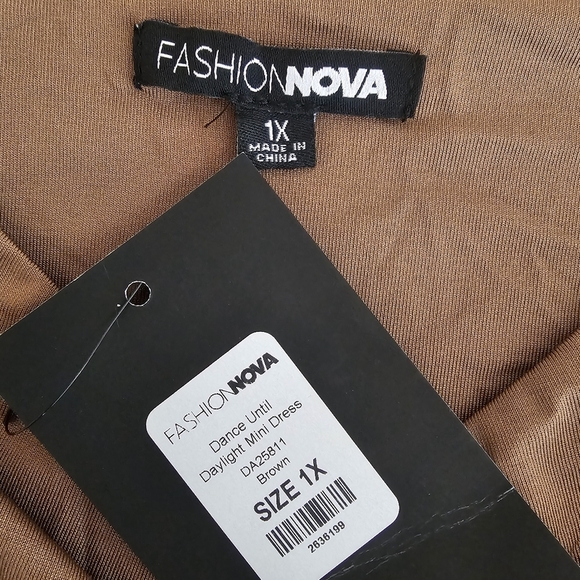 Fashion Nova Ruched Long Sleeve Mini Dress Mocha Brown 1X - Picture 6 of 10